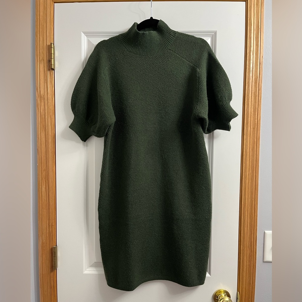 Ann Taylor Forest Green Bubble Sleeve Dress